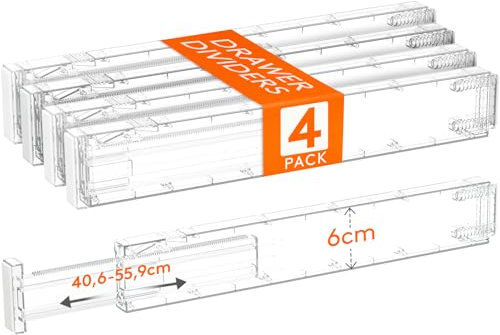 Lifewit 4er Set Kunststoff Schubladentrenner für Innenlänge 40–50cm & Höhe＞6cm Schubladen, Verstellbar Organizer Ordnungssystem für Kleiderschrank/Schlafzimmer/Kommode/Küche/Büro, Transparent