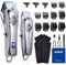 GLAKER Tagliacapelli Uomo Professionale & T Blade Trimmer, Elettrico Capelli Tagliacapelli per Uomo, Macchinetta per Capelli, Kit Taglia Capelli Batteria Regolabarba con 13 Pettini Guida (Argento)