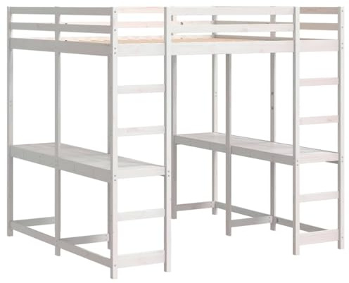 vidaXL Hochbett mit Schreibtisch & Leiter Weiß 180x200 cm Kiefernholz
