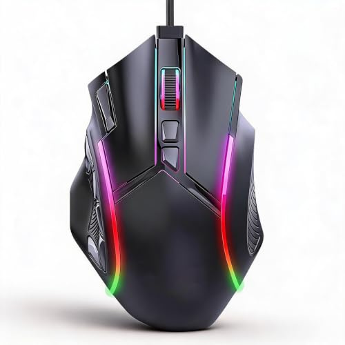 Annadue RGB Gaming Maus mit Kabel, 12800 DPI 12 Tasten Makro, Bunte Beleuchtung, Kabelgebundene Gaming Maus für PC Computer Laptop