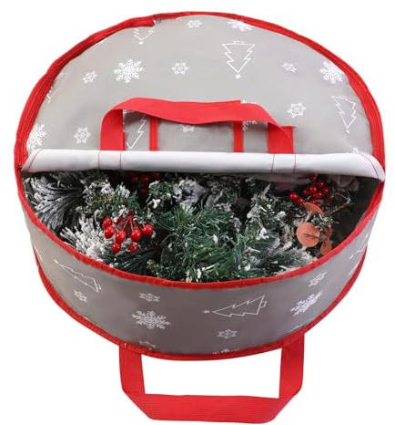 YiYa Almacenamiento de Adornos Navideños Bolsa de Almacenamiento para Guirnaldas Impermeable Bolsa para Corona de Navidad para Decoraciones navideñas (Gris)
