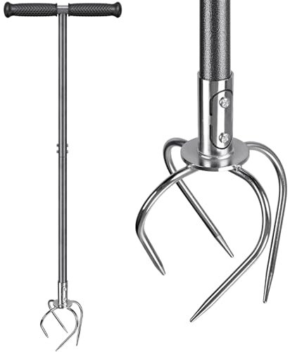 BeneLabel Twist Tiller, Manual Garden Soil Cultivator Hand Lawn Grass Aerator Heavy Duty Weeding Scarifier Tool 100cm Long Handle with 4 Curved Claws for Plant Box and Gardening Bed