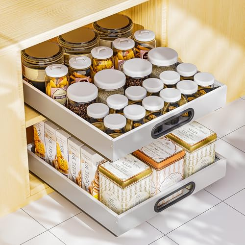 Teleskopschublade, Ausziehbare Schublade KüChe,KüChenschrank Organizer für KüChenschräNke, Schubladen Organizer,Kein Bohren und Nageln Erforderlich KüChenschublade (Weiß, 30 cm breit (1 Stück))