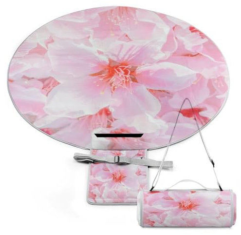 Xiputvl 3D-Eindruck Rosa Pfirsichblüte Picknickdecke Strandmatte Outdoor Decke Wasserdicht, Faltbar Picknick Für Strand, Picknick, Camping Und Wandern 148x148cm
