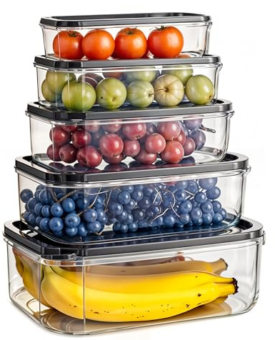 My Happy Home 5 Piece Set Rectangular BPA-Free Plastic Food Storage Containers with Lids, Airtight, Stackable Leakproof, Dish-Washer Safe, Freezer and Microwave Friendly