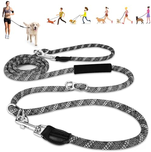 Eyein Hundeleine 3m für Kleine mittelgroße Hunde, 8in1 Schleppleine mit 3 Verstellbare Schnalle und Griffen, Reflektierende Doppelleine für 2 Hunde - Unter 100KG, Verdickte Freihandleinen, Dunkelgrau