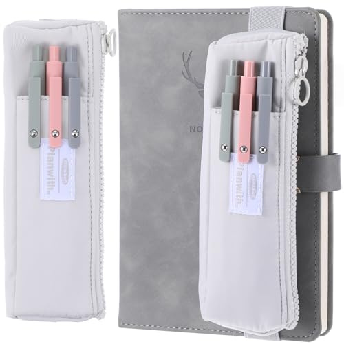 ElevateTech Stifthalter Notizbuch, Stifttasche Für Notebook Tragbare Federtasche Verstellbares Elastikband Reißverschluss Stehendes Federmäppchen Für Mehrere Stifte Ideal Büro Und Klassenzimmer