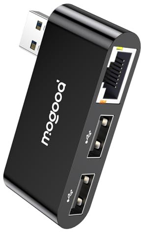 MOGOOD Adattatore USB a Gigabit Ethernet, Hub USB con 2*USB 2.0 e RJ45 1000Mbps, Adattatore di Rete LAN Ethernet nero per MacBook Pro/Air, iPad, XP, Windows ecc