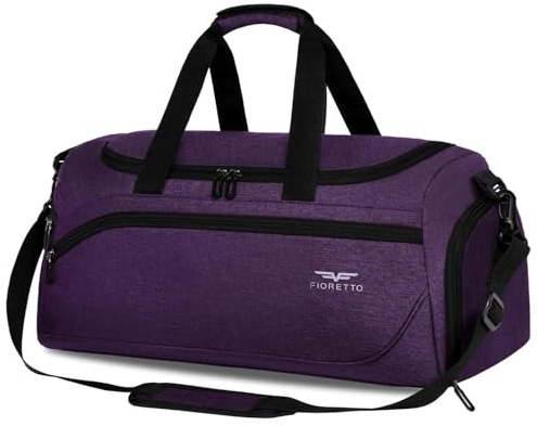 FIORETTO 35 L/50 l sportväska och resväska för kvinnor och män, med skofack och våtfack, vattentät väska för träningsväska, gym, resor, simning, bastu, fotboll, lila, 50L