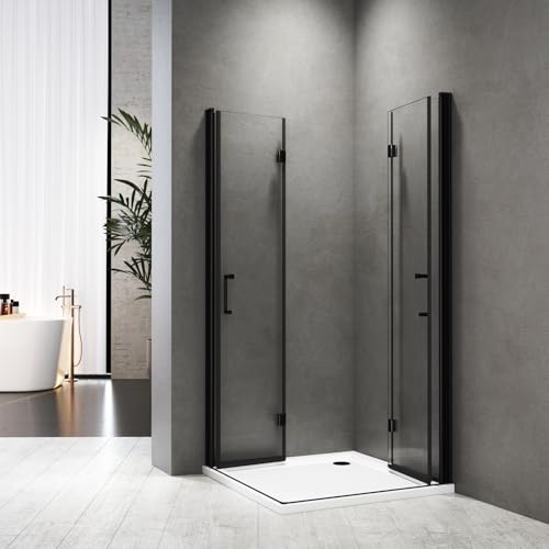 Duschkabine 100x120 cm Falttür 180° Eckeinstieg Duschabtrennung Dusche Falttür 6mm Nano Beschichtung ESG Glas,Schwarz,Höhe 195 cm
