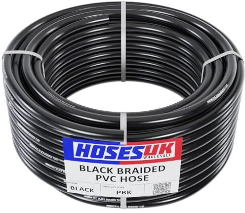 13mm (1/2) x 19mm (3/4) Black Braided PVC Hose with Synthetic Reinforcement 20 Metre
