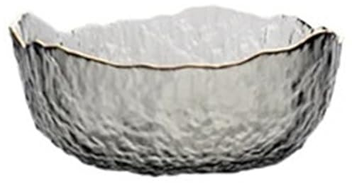 Insalatiera Ciotola in vetro Iceberg con bordo dorato Insalata trasparente Zuppa di frutta Dessert Snack Ciotola for miscelazione Tè(Gray L)