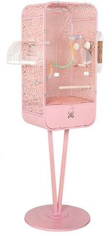 Voliere, Kanarienvogel Käfig, Spritzwassergeschütztes Fahrgestell, for Kleine und Mittelgroße Vögel Wie Perlhühner und Pfingstrosen(Pink)