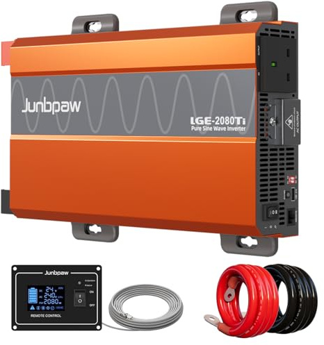 1080W Pure Sine Wave Inverter 3000W Peak, 12V DC to 230V/240V AC with UK Sockets, LCD & Remote Monitor Controller | Adjustable Voltage & 50/60Hz (EU-LGE-2080TI-24V)