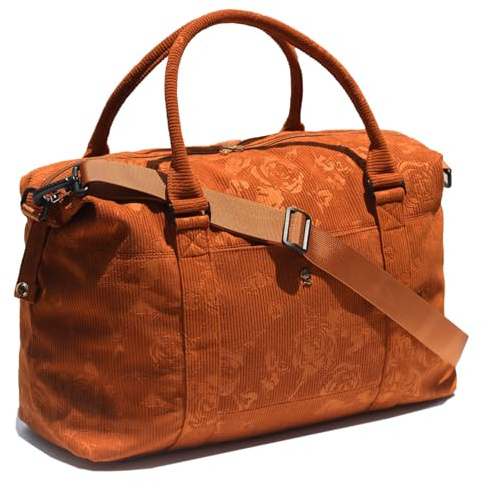 ESVAN Reisetasche, Sporttasche, Weekender, Übernachtung, Handgepäcktasche, Crossbody-Tasche mit Nassfach und Trolleyhülle, Cord Brown Rose, modisch
