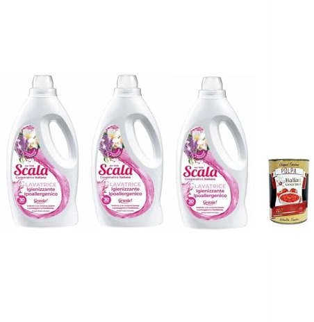 Scala detergente Lavatrice Gelsomino e Patchouli Lessive liquide 1,5 l Jasmin et Patchouli 3 x 1,5 l + Italian Gourmet Polpa 400 g