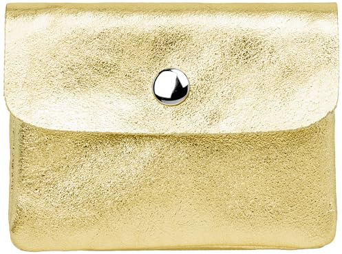 Caspar Kleiner Echt Leder Geldbeutel Damen Portemonnaie Geldbörse mit Reißverschluss & Druckknopf - GB416 - Made in Italy, Farbe:Gold metallic, Größe:Klein (11cm x 8cm)