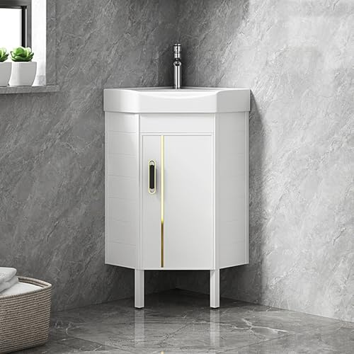 Meuble-lavabo Compact Blanc, à Poser au Sol, avec Vasque en céramique, pour Petites salles de Bains, buanderies et extérieur (43 cm/17 po)