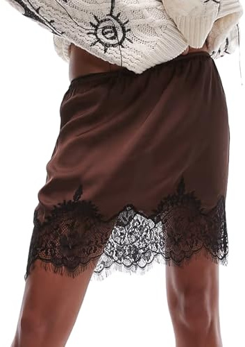Meiweileya Women Lace Silk Satin Slip Skirt Low Rise Layered Underskirts Ruffle A Line Mini Skirts Y2k High Flowy Underskirt Half Slips for Under Dress