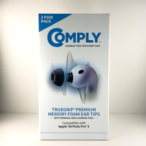 Comply TrueGrip Premium Memory Foam Replacement Eartips for Apple AirPods Pro (3 Generation) | Superior Noise Isolation | Black, Medium, 3 Pairs