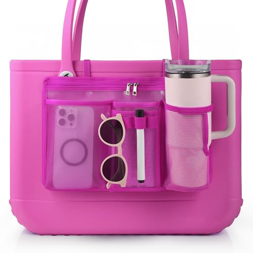 OUTXE Organizer Holder for Bogg Simple Modern Bag Accessories, Cup Phone Holder compatible with Stanley, Storage Mesh Divider Organizing Insert Pouch for XL Bog Beach Rubber Tote, Hot Pink