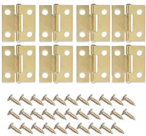 XIYING 8 Sets Small Hinges for Wood, Small Brass Hinges with 32 Screws for Most Little and Medium-Sized Furniture and Windows