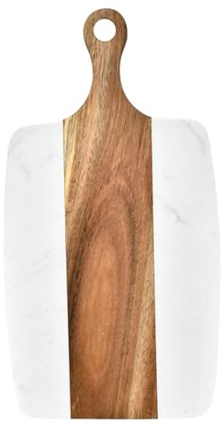 WEKONUMEX Planches à découper en Bois, Plateau à Fromage en Bois et marbre Noir et Blanc, idéal for découper et Servir.(White)