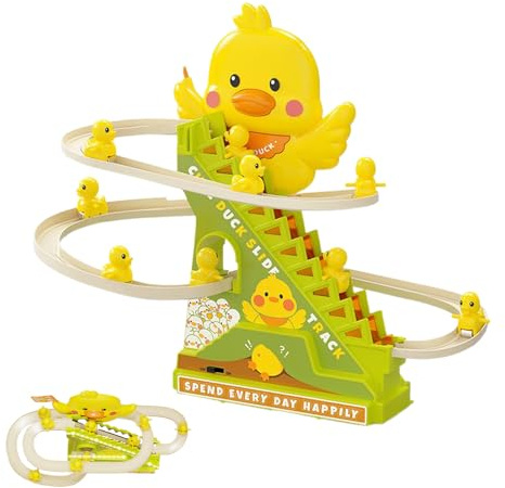 Jouet de Canard d'Escalade - Jeu de Rail d'Escalade motorisé, Ensemble de Jeu de Toboggan Animal Jaune Mignon Fonction d'apprentissage pour la Musique Sonique, Construction Lisse et Arrondie |