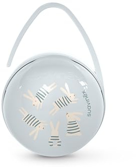 Suavinex, Portaciuccio per bebè, per trasportare 2 ciucci separati, con manico per appenderlo alla borsa, al passeggino, alla culla, scatola portaciuccio, custodia per ciucci, Wonder Coniglietti blu
