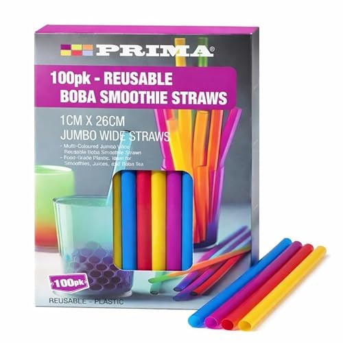 Reusable Boba Smoothie Straws – Jumbo Wide Plastic Drinking Straws 1cm x 26cm for Bubble Tea, Milkshakes, Smoothies & Cold Drinks Multicolour (100 PIECE)