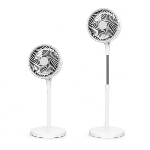 RAYPOW Ventilador de Pie Pequeño 10 Pulgadas Silencio Potente 90 W, Altura Regulable 80-110 cm, 3 Velocidades, 5 Aspas de Plástico, Rejilla Protectora, Base Pesada, para Dormitorio Oficina Hogar