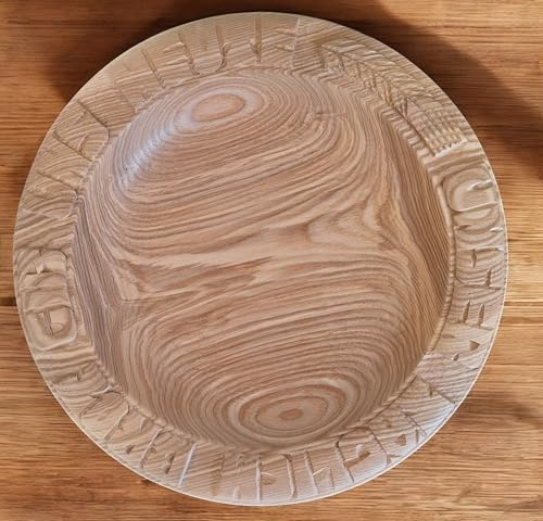 CleanPrince Brotteller ca. 30-32 cm Kirsche handgeschnitzt, UNSER TÄGLICH BROT GIB UNS HEUTE und einer BROTÄHRE Holzteller
