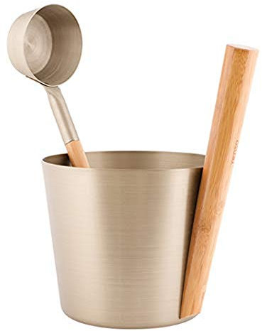 Rento - Saunaeimer mit Saunakelle - Aufgusskelle mit Saunakübel - Farbe: Zartgold - 2-teiliges Set