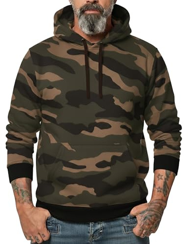 ROCK-IT Apparel Hooded Sweater Herr Hoodie Workerhoodie Hoodie Sweatshirt Herr Hoody Storlek XS-5XL hög kvalitet och mycket mjuk kamouflage Grön/Brun 4XL