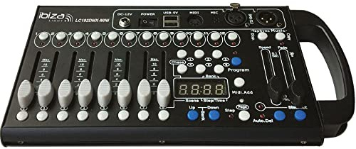 Ibiza - LC192DMX-MINI - 192-Kanal-DMX-Controller mit 12 Scannern zu je 16 Kanälen - Rackfähig 19 - Schwarz