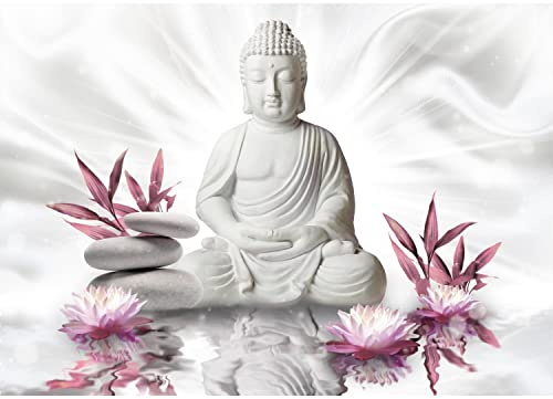 Runa Art Papel tapiz fotográfico flores Buda Zen Moderna Lana Sala Cuarto Salón - Made in Germany - Rosa blanco 9289010a