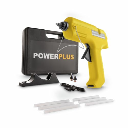 Powerplus Heißklebepistole POWX146-25W - 9 Acc. - inkl. 6 Klebestifte & 3 Wechseldüsen im Koffer