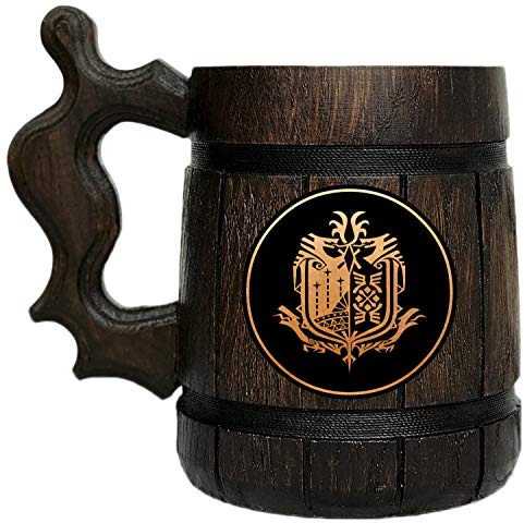 BeardedMugs MHW Beer Mug | Gamer Wooden Tankard | Gift for Gamers #107| 0.6L | 22 ounces