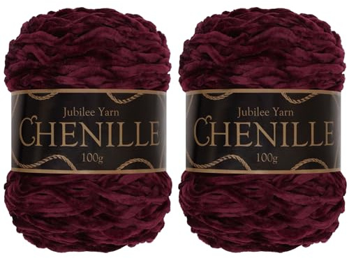 JubileeGarn Chenille-garn - kamgarn - 100 g/tårta - Boysenbär - Mörk rödbrun lila sammet - virkning och stickgarn - 2 kakor