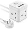 JSVER Cube Extension Lead with 3 Way Power Strip and 3 USB Ports (5V/2.4A) Extension Socket with Switch and USB Charging Slots - 2M Cable for Home, Office, Hotel, Travel - White