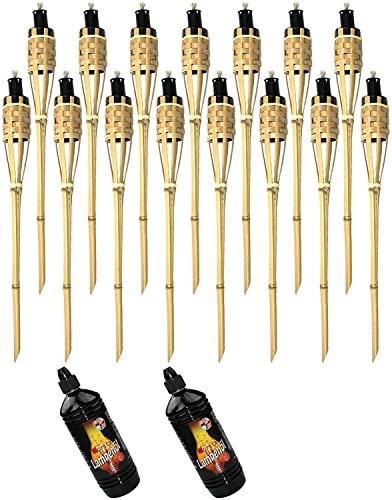 Moritz 15x Bambusfackeln Fackel Deluxe 90 cm Standard Natur + 2X 1000ml Lampenöl Gartenfackel Ölfackeln Garten Deko Öllampe Wegleuchte