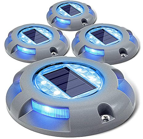 Siedinlar Pont Solaire Allume L'allée Lampe Solaire Exterieur LED Lumière Imperméables pour Jardin Dock Voie Cour 4 Pack (Bleu)