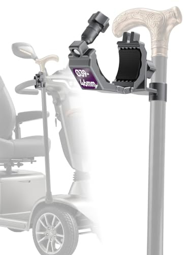 Krückenhalter Rollstuhl Gehstockhalter Universal Stockhalter für Rollator Elektromobil Gehstützen Krücken Zubehör Verstellbare Halterung rutschfest Rohrbefestigung (XXL (39-46 mm Durchmesser))