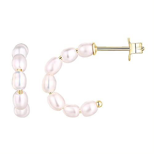 PAVOI 14K Gold-Plated Classic Pearl Hoop Earrings for Women | Freshwater Pearl Earring Pair