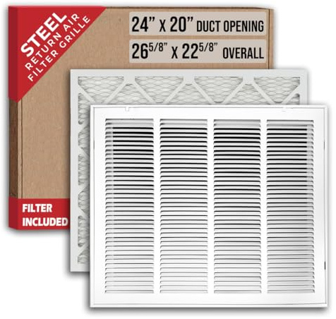 Fits 24x20 Duct Opening | Filter Included Steel Return Air Filter Grille by Handua [Removable Door] | Vent Cover Filter Grill | White | Outer Dimensions: 26 5/8W X 22 5/8H