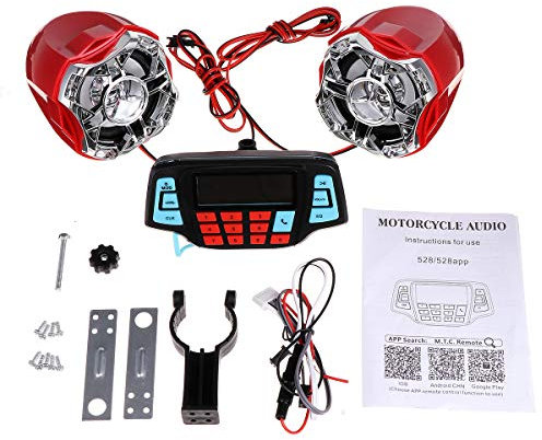 YONGYAO Sistema di Altoparlanti Stereo Audio per Moto Bluetooth Impermeabile Lettore MP3 USB Radio-Rosso