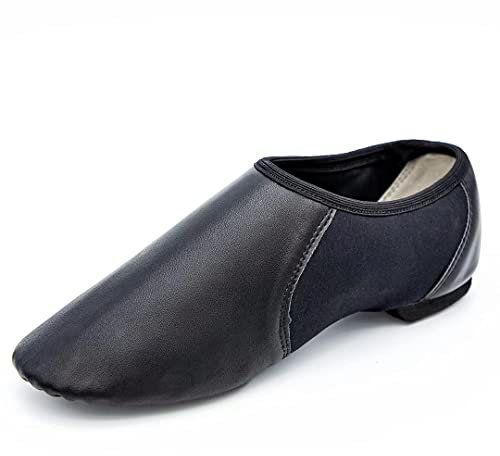 Asyusyu Jazz-Schuhe für Damen, Schlupfschuhe, PU, geteilte Sohle, Jazzschuhe für Erwachsene, Herren, große Kinder, Schwarz , 39/40 EU