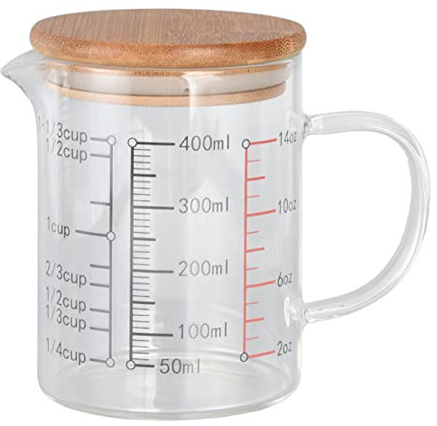 Jarra Medidora de Vidrio Grande Con Asa y Tapa - Vaso de Precipitados Transparente Graduado - Taza Para Cocina y Restaurante(01)