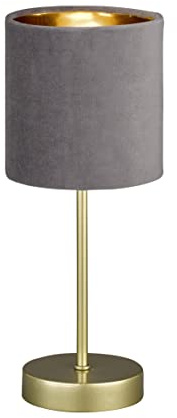 Fischer & Honsel | Tischleuchte, Aura | goldfarben| Stoffschirm| grau Samt/innen goldfarben| H: 34,00 cm, D: 13,00 cm| mit Schnurschalter| 1x E14 max. 25 Watt | 50494