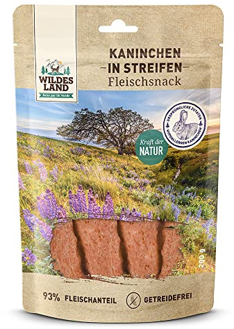 Wildes Land - Kaninchenfleisch in Streifen - 8 x 200 g - Hundesnack - Hundefutter - Getreidefrei
